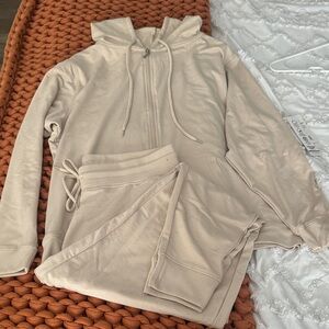 Women's Cream Track Pants & Hoodie Set